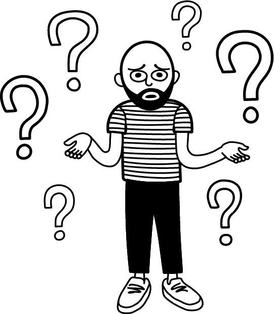 An illustration of a bearded man looking confused
